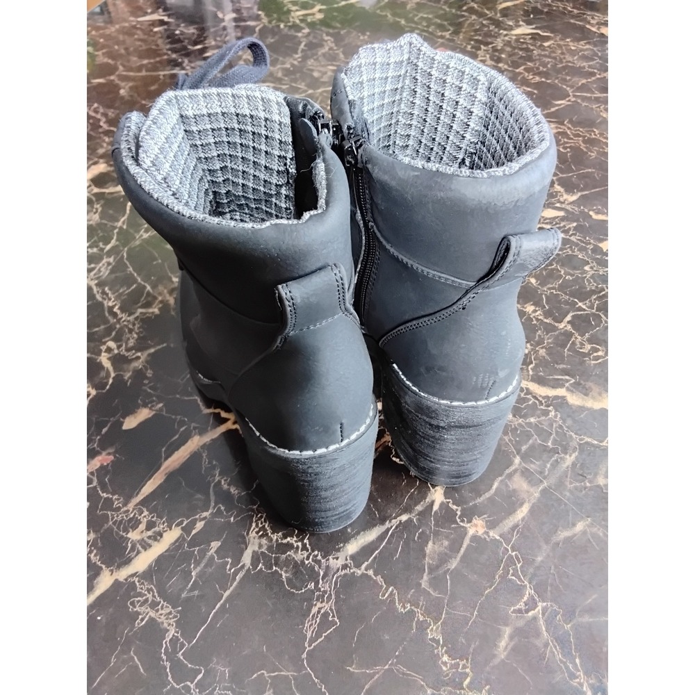 Crown Vintage Womens Black Combat Ankle Boots Plaid Trim Block‎ Heel 6M NWOT - Picture 6 of 7